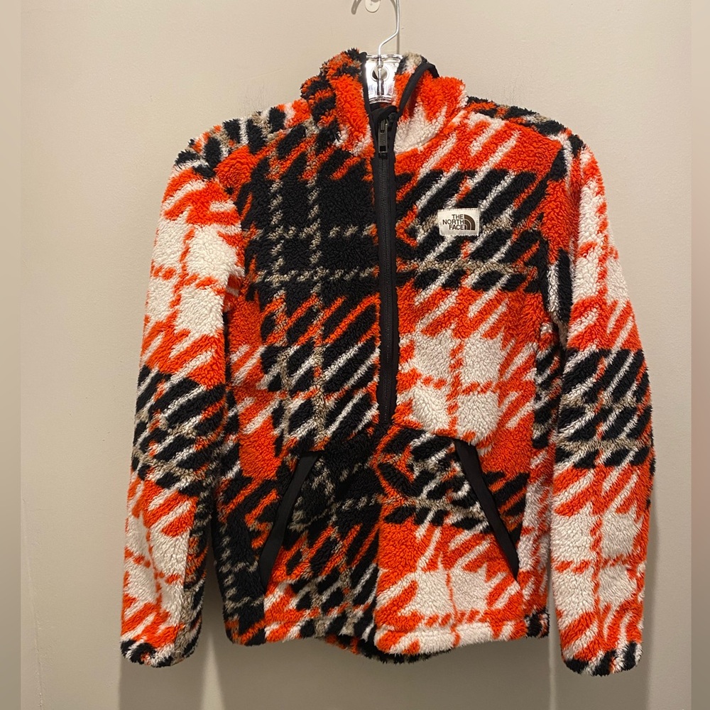 The North Face Cabin Fleece Quarter Zip Pullover Fiery Orange Big Boy Size L EUC
